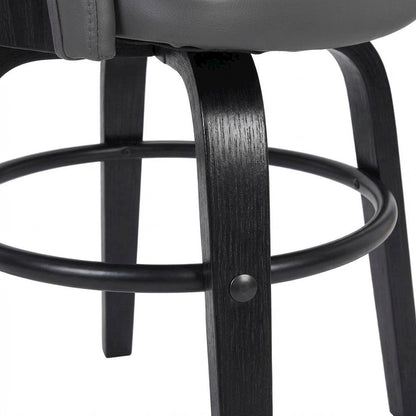 Contemporary Black Wood Finish and Grey Faux Leather Swivel Barstool