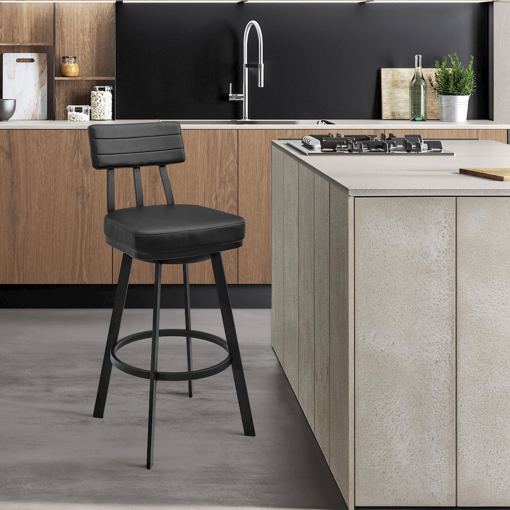 Jinab Swivel Counter or Bar Stool in Faux Leather and Metal