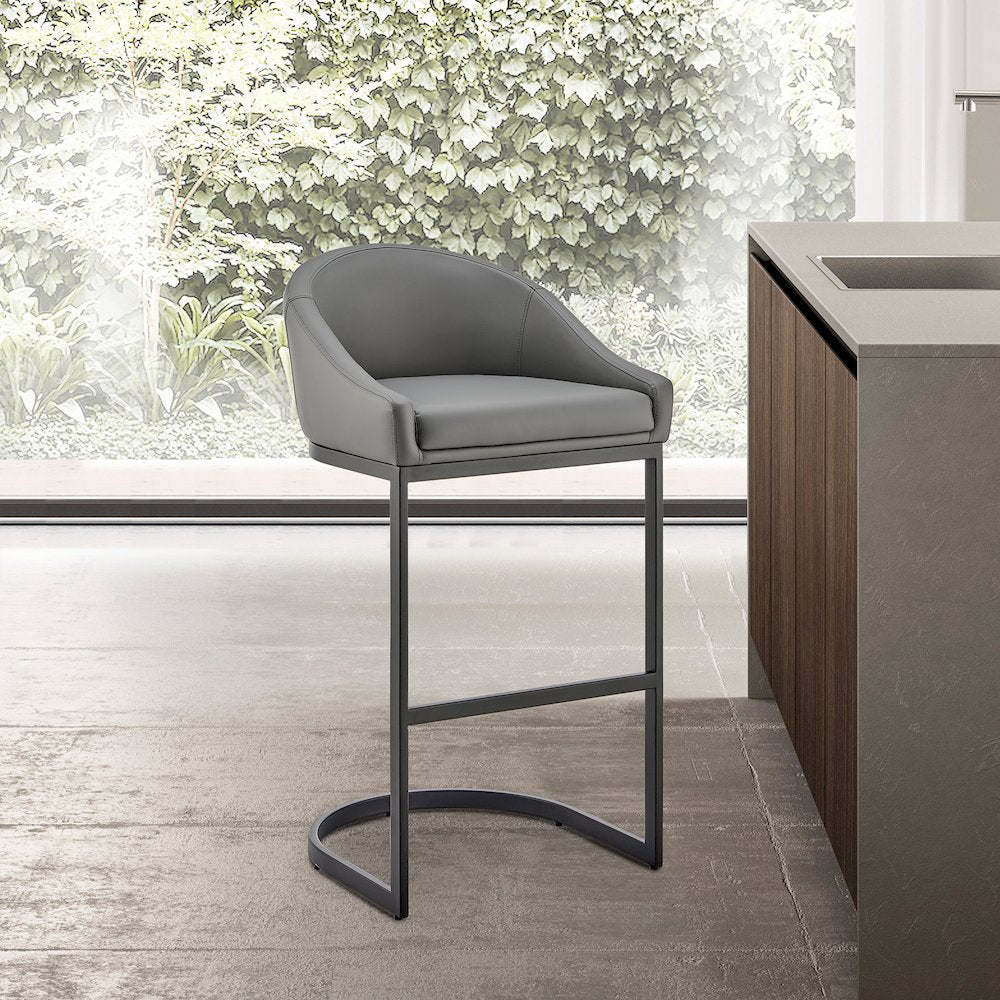 Atherik Bar or Counter Stool in Faux Leather and Metal