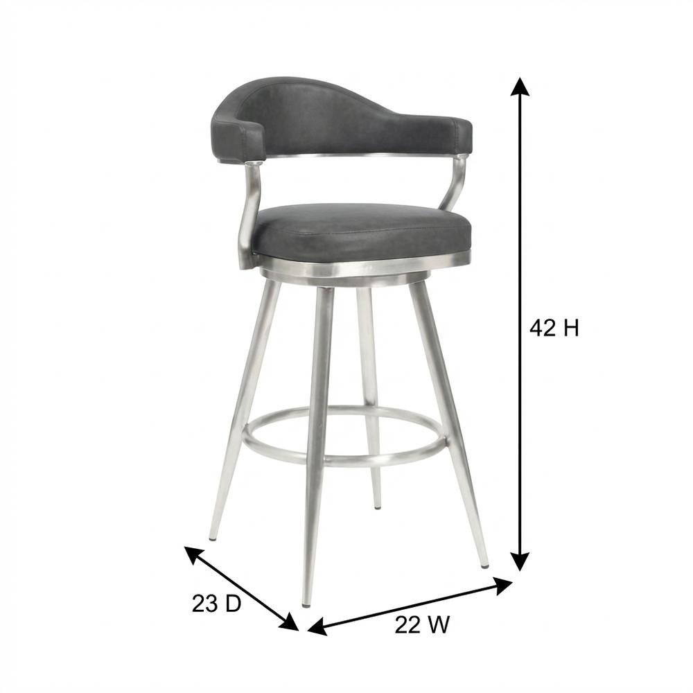 30" Bar Height Barstool with Vintage Gray Faux Leather and Stainless Steel Frame