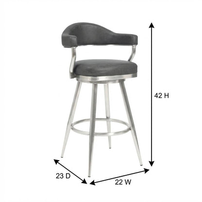 30" Bar Height Barstool with Vintage Gray Faux Leather and Stainless Steel Frame