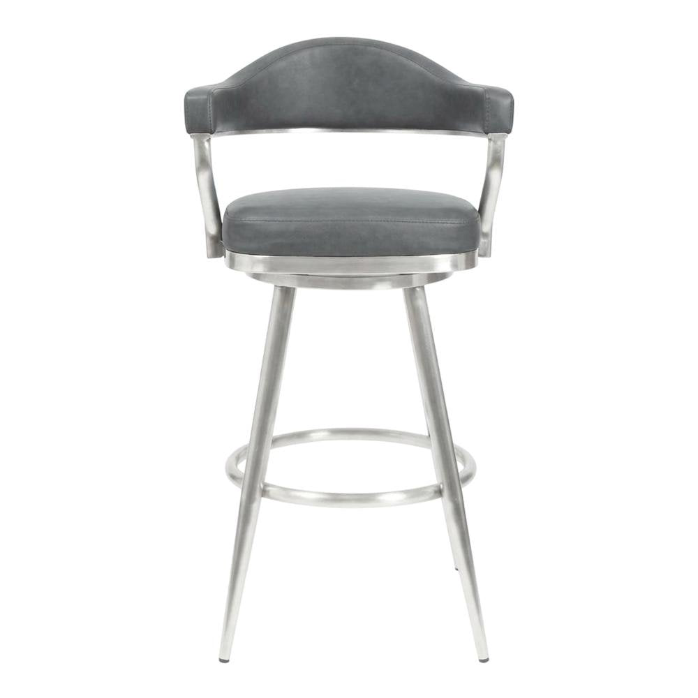 30" Bar Height Barstool with Vintage Gray Faux Leather and Stainless Steel Frame