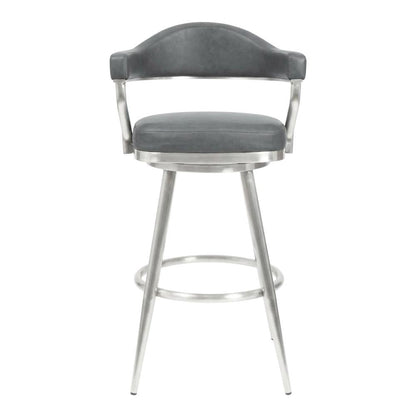 30" Bar Height Barstool with Vintage Gray Faux Leather and Stainless Steel Frame