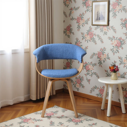 Mid-Century Modern Dining Chair in Blue Fabric with Walnut Wood Frame