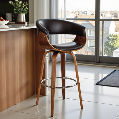 Mid-Century Swivel Bar Stool with Adjustable Height and Walnut Finish