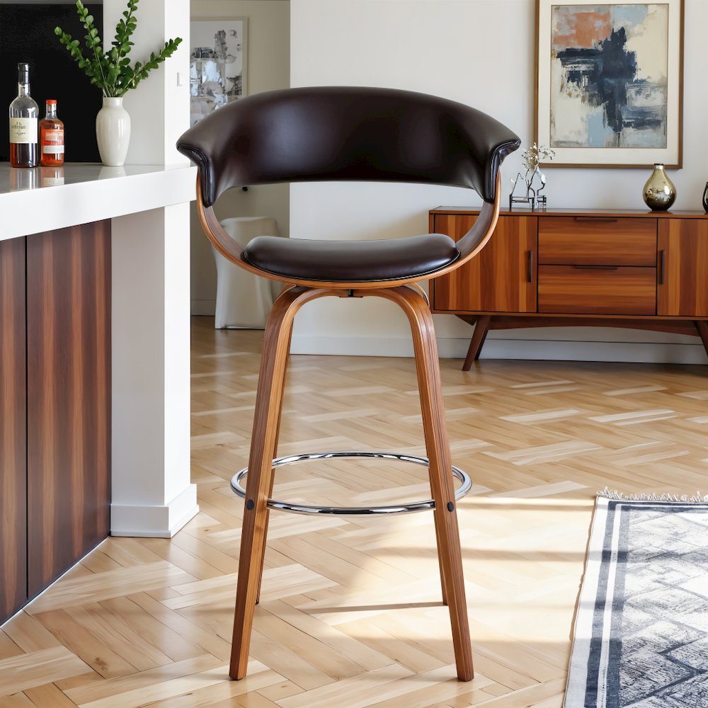 Mid-Century Swivel Bar Stool with Adjustable Height and Walnut Finish