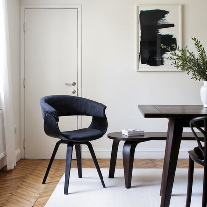 Mid-Century Modern Dining Chair with Black Wood Finish and Charcoal Fabric