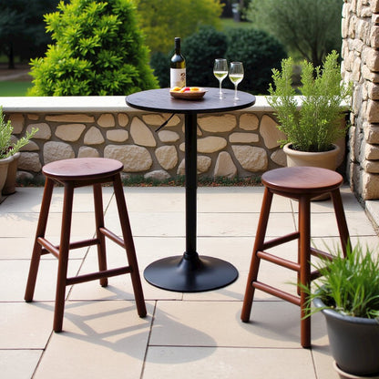 Adjustable Black Pub Table with Brushed Wood Top and Metal Base