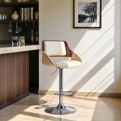 Adjustable Swivel Bar Stool with Cream Faux Leather and Chrome Base