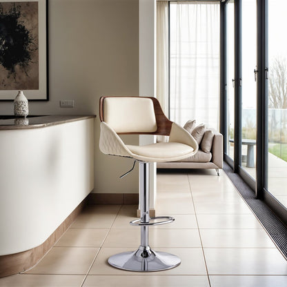 Adjustable Swivel Bar Stool with Cream Faux Leather and Chrome Base