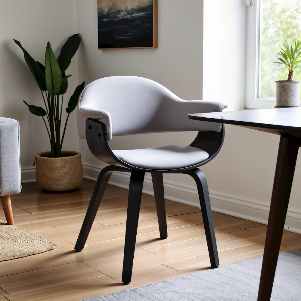 Gray Faux Leather Dining Chair with Black Wood and Metal Frame