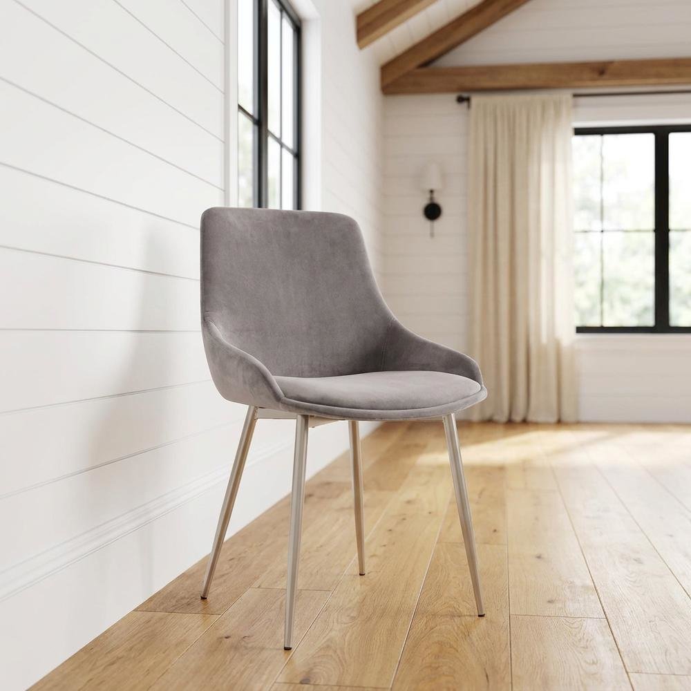 Gray Velvet Accent Chair with Polyester Upholstery and Sturdy Legs