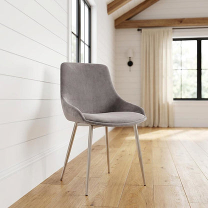 Gray Velvet Accent Chair with Polyester Upholstery and Sturdy Legs