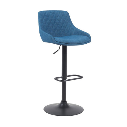 Adjustable Swivel Barstool in Black Metal Finish with Blue Upholstered Seat