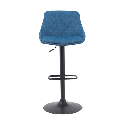 Adjustable Swivel Barstool in Black Metal Finish with Blue Upholstered Seat