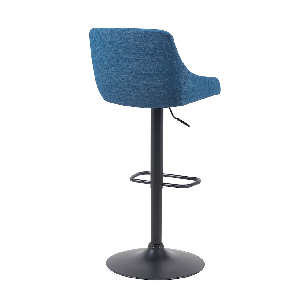 Adjustable Swivel Barstool in Black Metal Finish with Blue Upholstered Seat