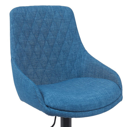 Adjustable Swivel Barstool in Black Metal Finish with Blue Upholstered Seat