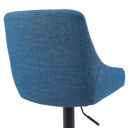 Adjustable Swivel Barstool in Black Metal Finish with Blue Upholstered Seat