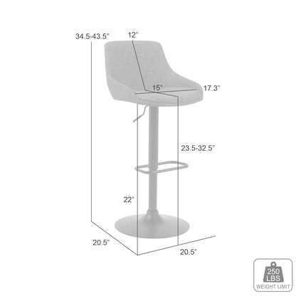 Adjustable Swivel Barstool in Black Metal Finish with Blue Upholstered Seat