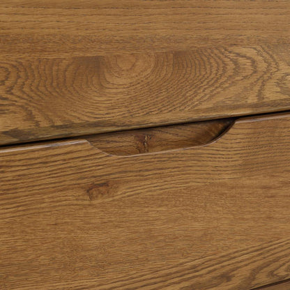 Aldo 4 Drawer Dresser in Brown Oak Wood with Black Metal Legs