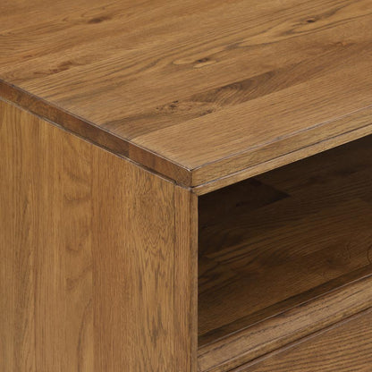 Aldo 4 Drawer Dresser in Brown Oak Wood with Black Metal Legs