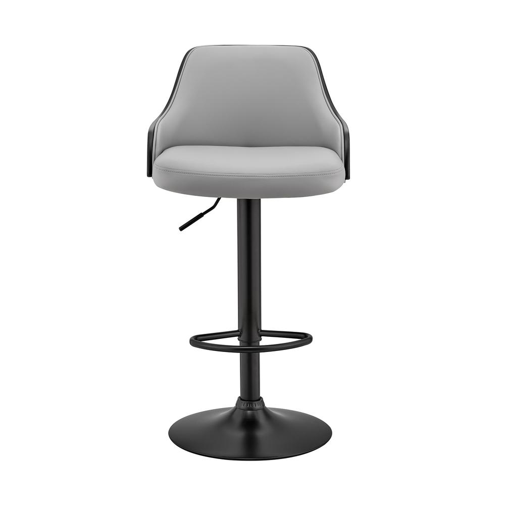 Adjustable Swivel Bar Stool with Grey Faux Leather and Black Finish