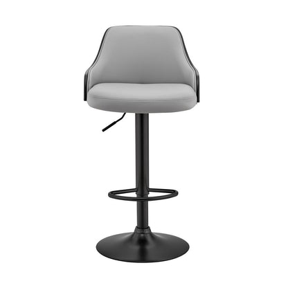 Adjustable Swivel Bar Stool with Grey Faux Leather and Black Finish