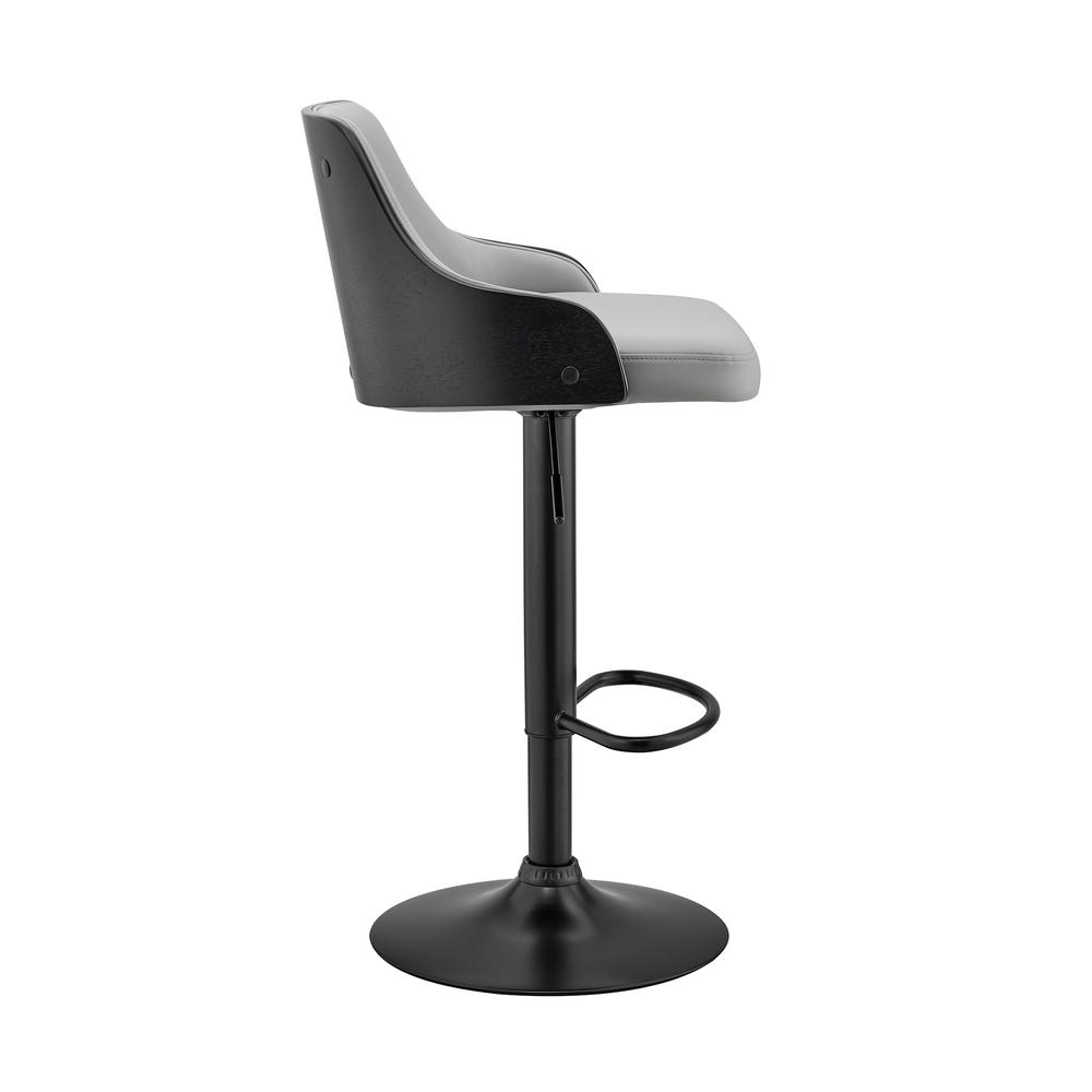 Adjustable Swivel Bar Stool with Grey Faux Leather and Black Finish