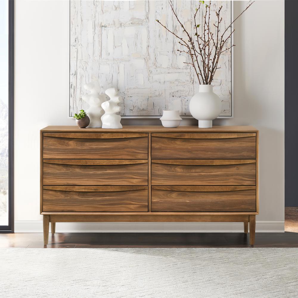 Artemio 6 Drawer Wood Dresser in Walnut Finish