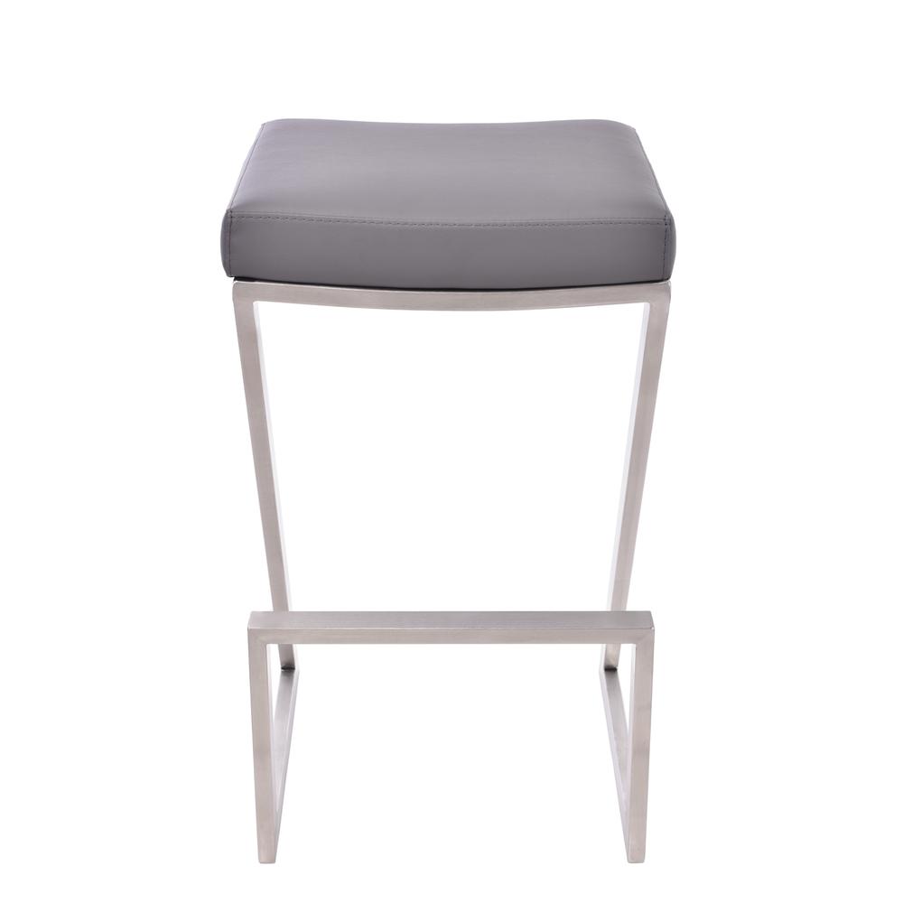 Armen Living Atlantis 26" Counter Height Backless Barstool in Brushed Stainless Steel finish with Grey Faux Leather