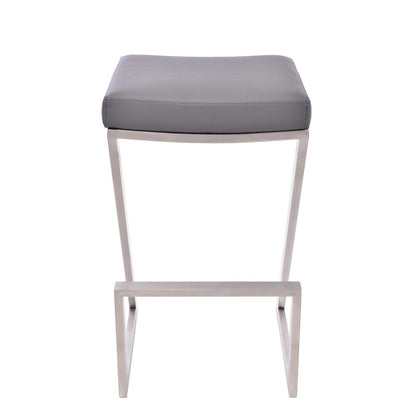 Armen Living Atlantis 26" Counter Height Backless Barstool in Brushed Stainless Steel finish with Grey Faux Leather