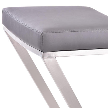 Armen Living Atlantis 26" Counter Height Backless Barstool in Brushed Stainless Steel finish with Grey Faux Leather