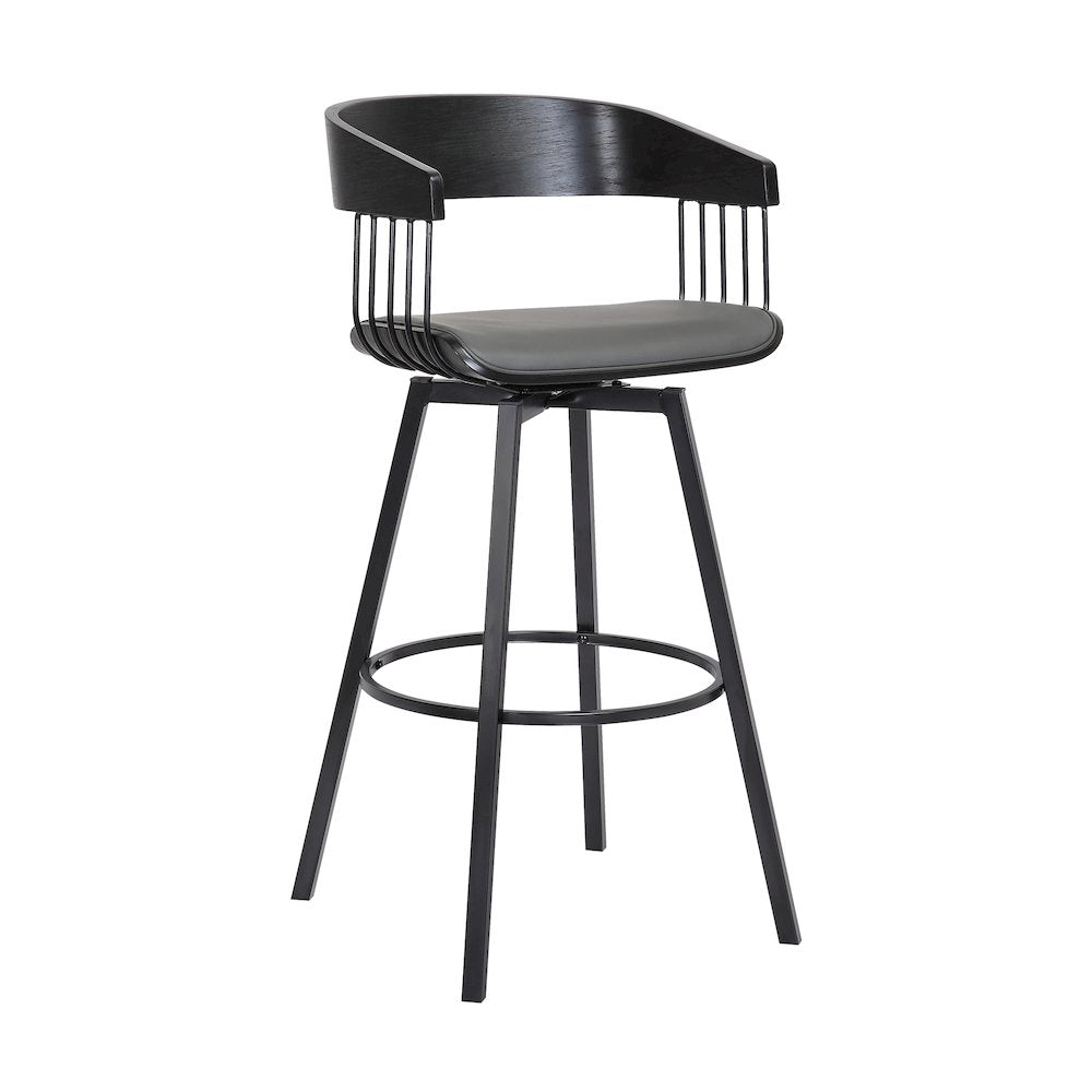 Athena Upholstered Wood Swivel Bar or Counter Stool with Black Metal
