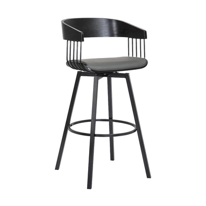 Athena Upholstered Wood Swivel Bar or Counter Stool with Black Metal