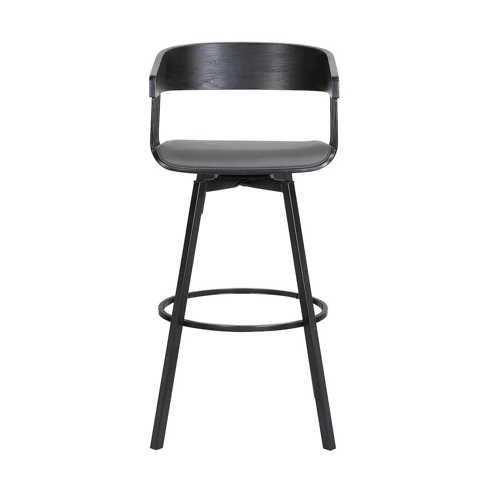 Athena Upholstered Wood Swivel Bar or Counter Stool with Black Metal