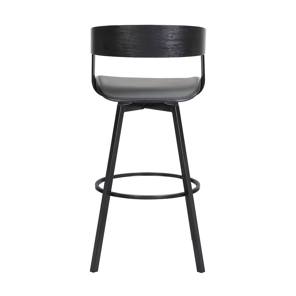 Athena Upholstered Wood Swivel Bar or Counter Stool with Black Metal