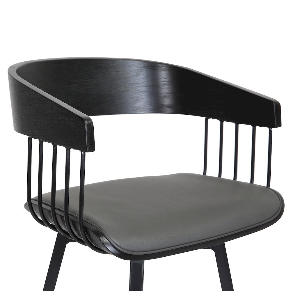 Athena Upholstered Wood Swivel Bar or Counter Stool with Black Metal