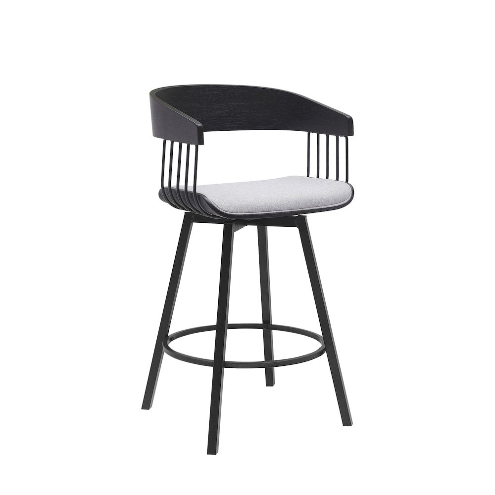 Athena Upholstered Wood Swivel Bar or Counter Stool with Black Metal