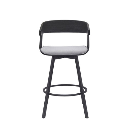 Athena Upholstered Wood Swivel Bar or Counter Stool with Black Metal