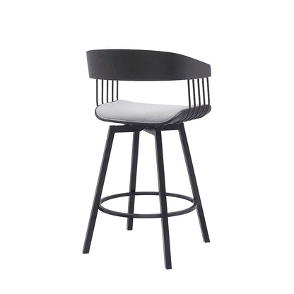 Athena Upholstered Wood Swivel Bar or Counter Stool with Black Metal