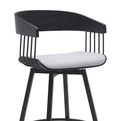 Athena Upholstered Wood Swivel Bar or Counter Stool with Black Metal