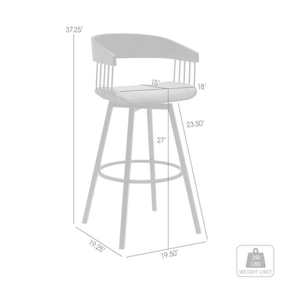 Athena Upholstered Wood Swivel Bar or Counter Stool with Black Metal
