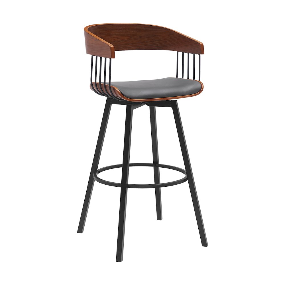 Athena Upholstered Wood Swivel Bar or Counter Stool with Black Metal