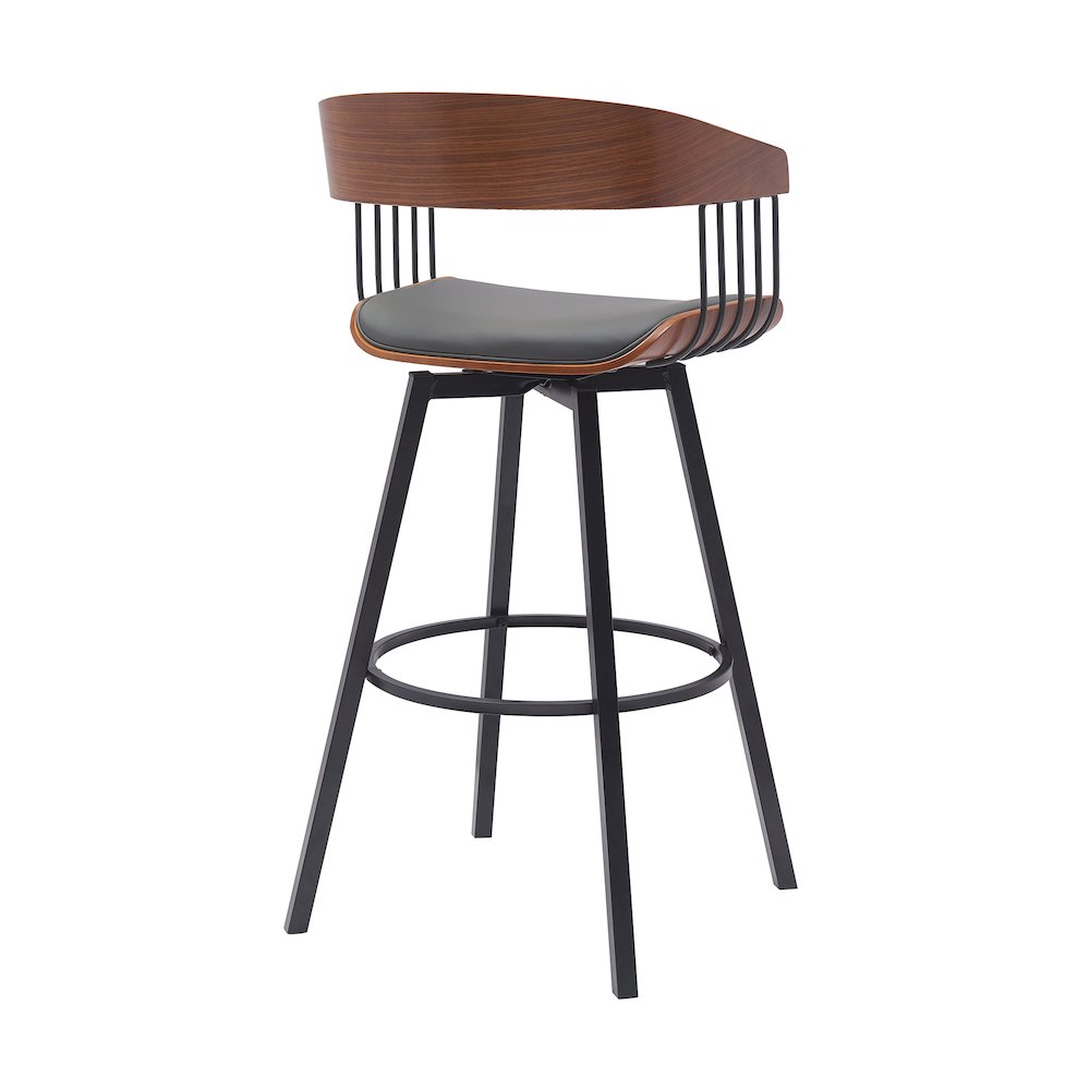 Athena Upholstered Wood Swivel Bar or Counter Stool with Black Metal