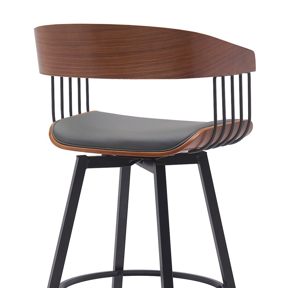 Athena Upholstered Wood Swivel Bar or Counter Stool with Black Metal