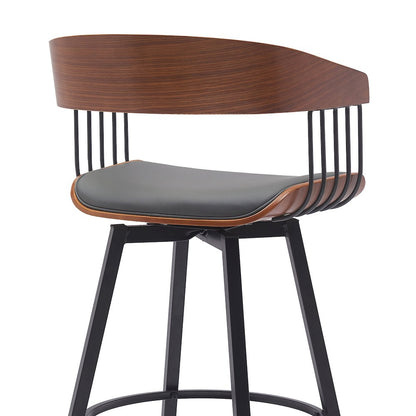 Athena Upholstered Wood Swivel Bar or Counter Stool with Black Metal