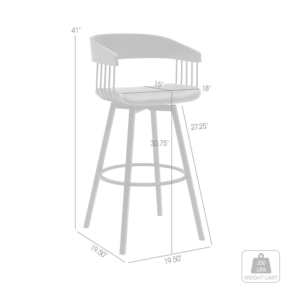 Athena Upholstered Wood Swivel Bar or Counter Stool with Black Metal