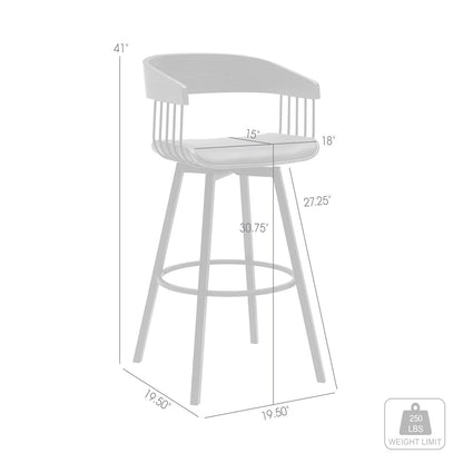 Athena Upholstered Wood Swivel Bar or Counter Stool with Black Metal