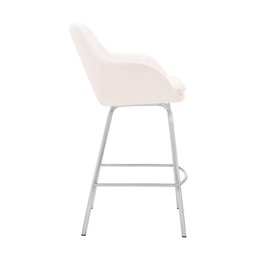 Aura White Faux Leather and Brushed Stainless Steel Swivel 30" Bar Stool