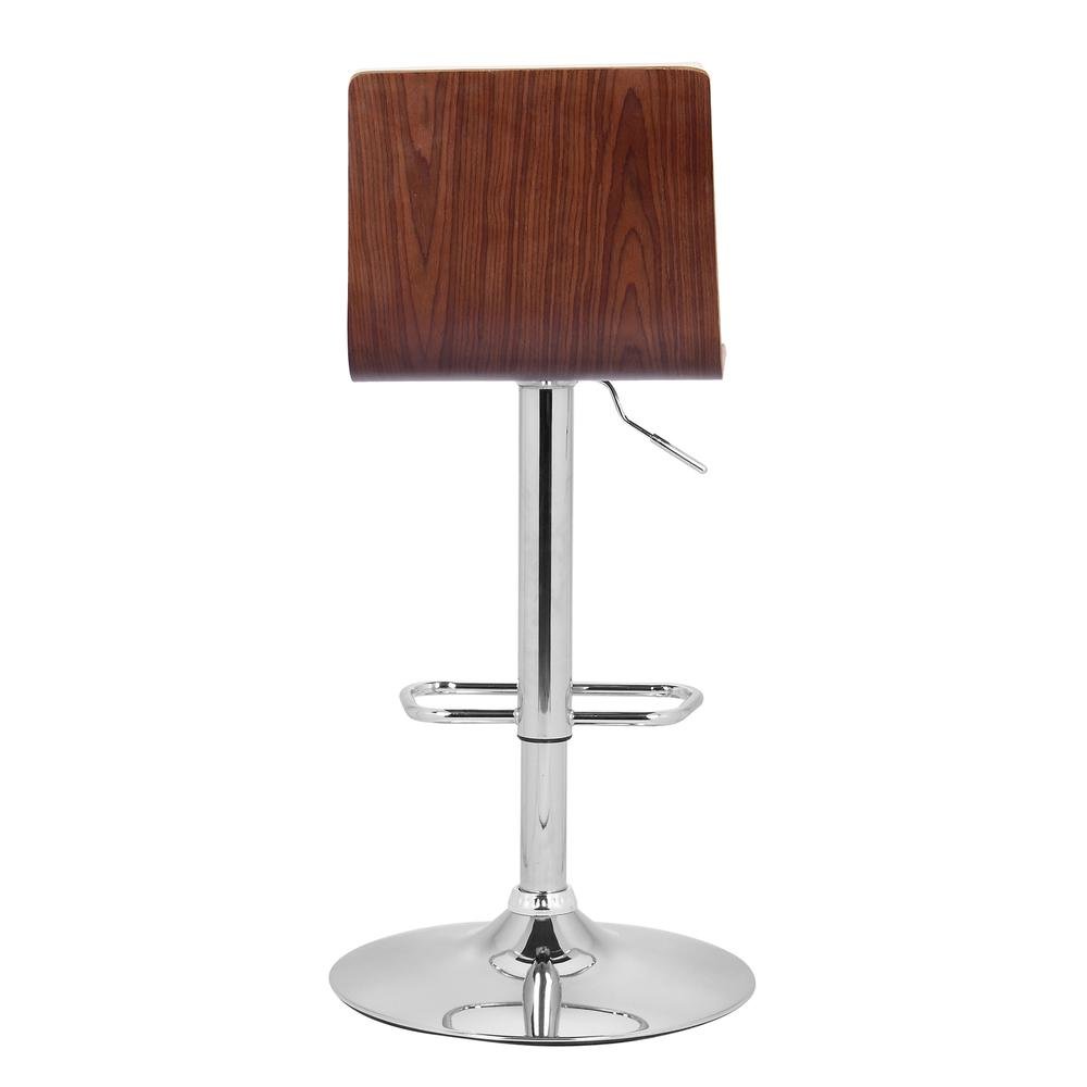 Swivel Bar Stool with Chrome Base, Cream Faux Leather, and Walnut Back